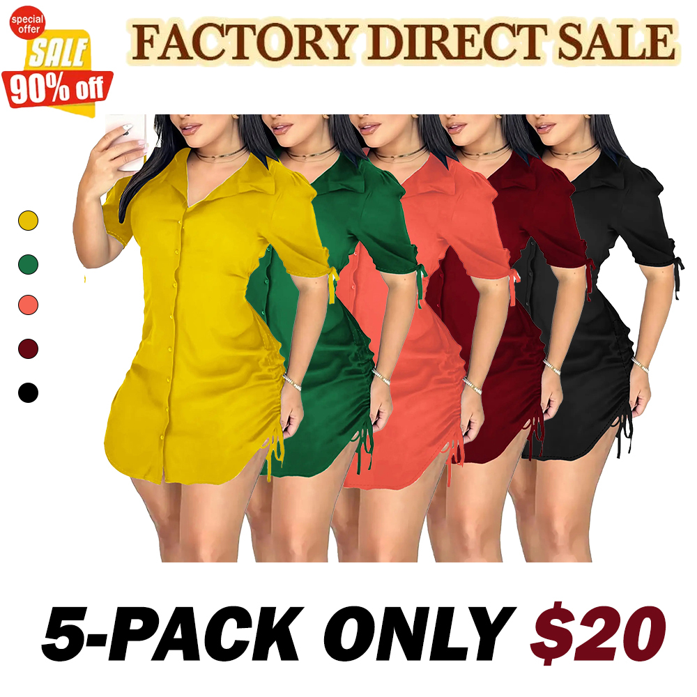 Women's Sexy V-Neck Shirtwaist Mini Bodycon Dress
