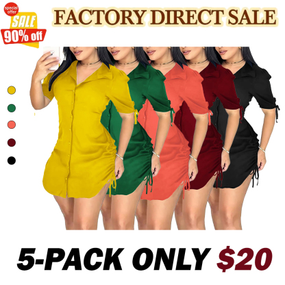Women's Sexy V-Neck Shirtwaist Mini Bodycon Dress