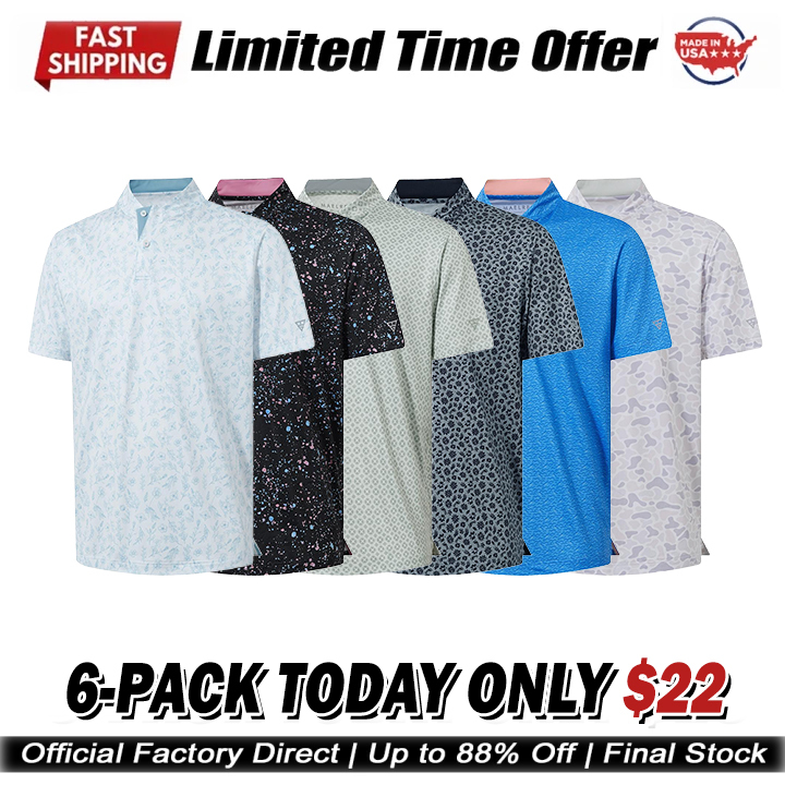Men's Performance Dry Fit Stretch Henley Printed Golf Shirt