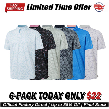 Men's Performance Dry Fit Stretch Henley Printed Golf Shirt