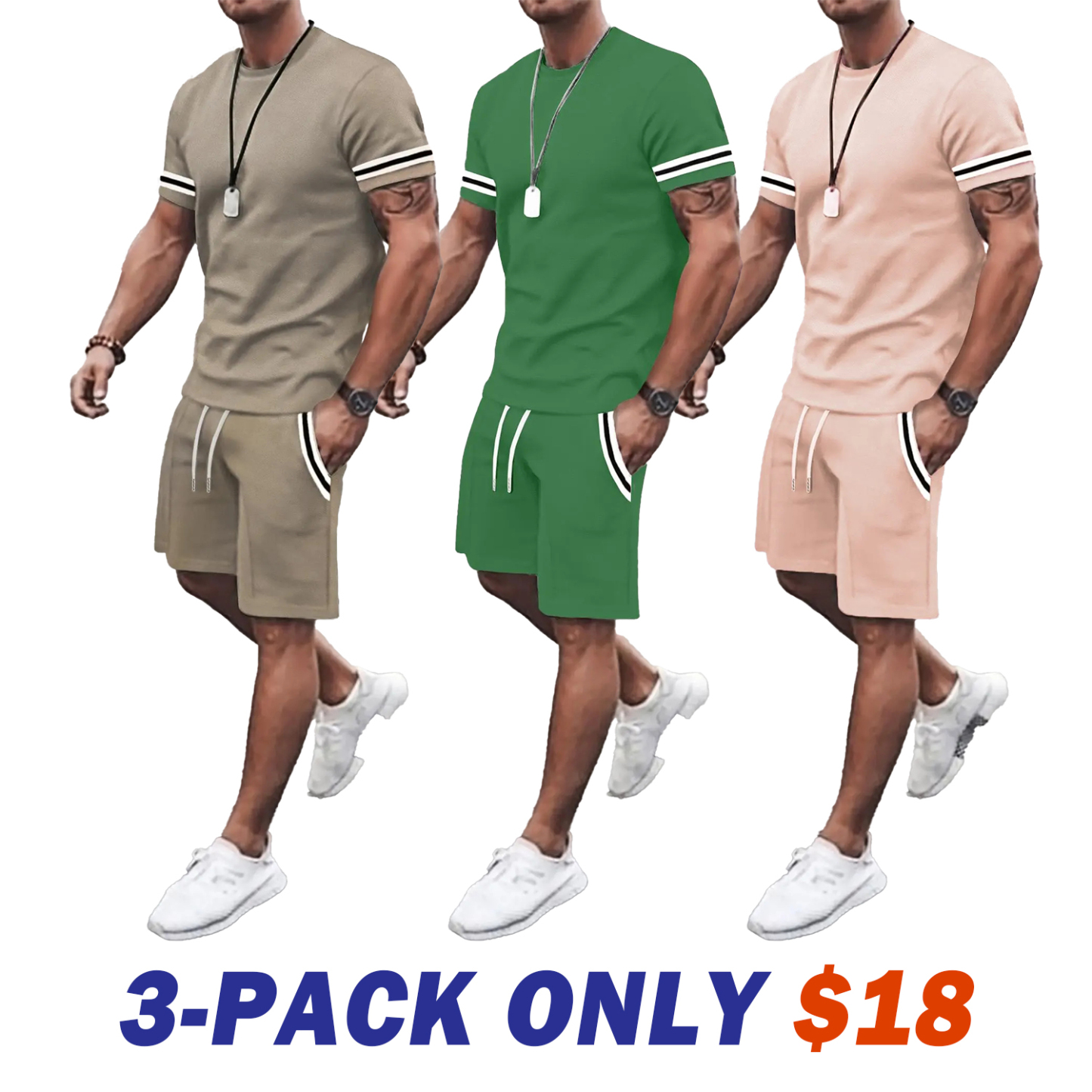 Men's Contrast Binding Tee & Drawstring Waist Shorts Set Two-Piece Set 