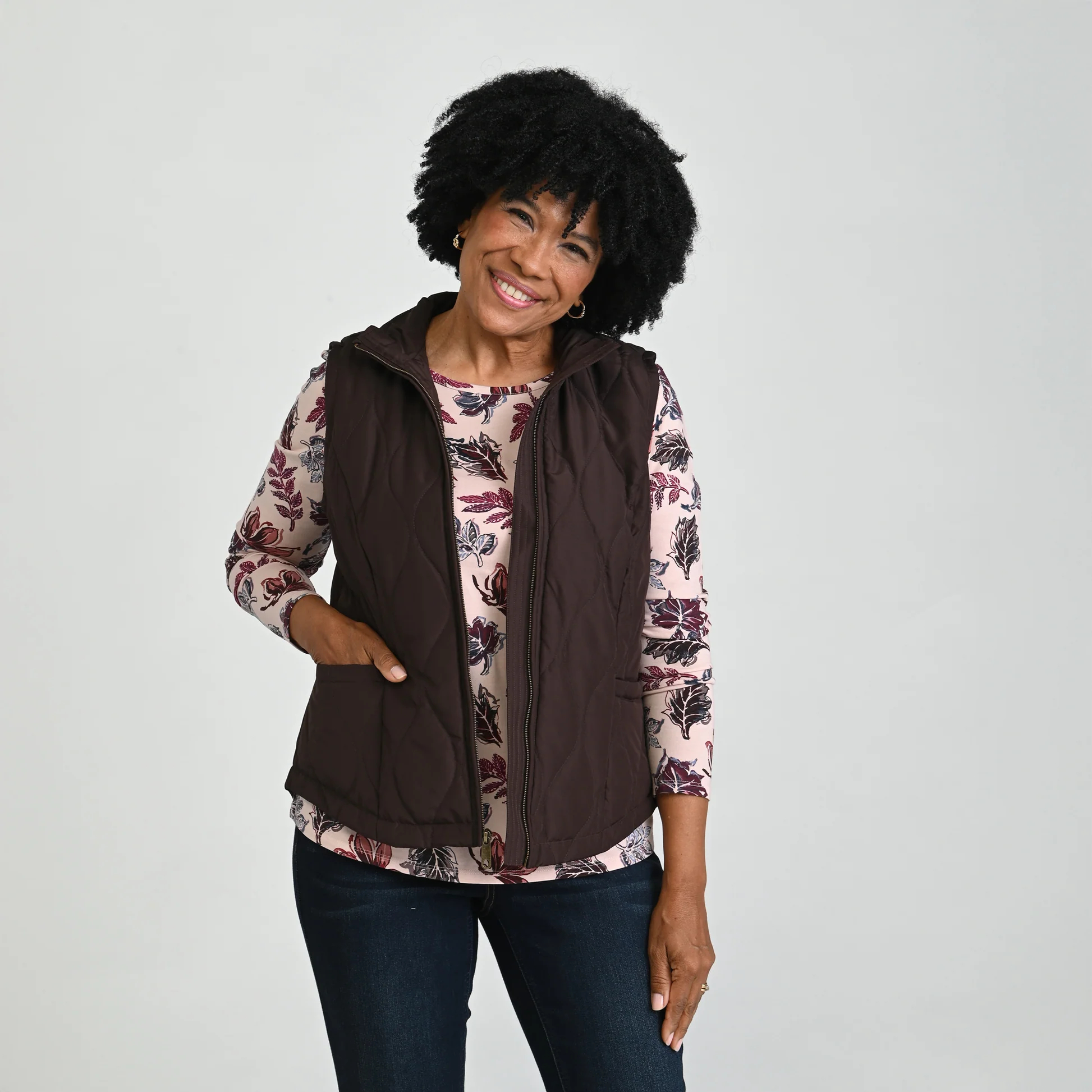 Quilted Zip Front Solid Vest