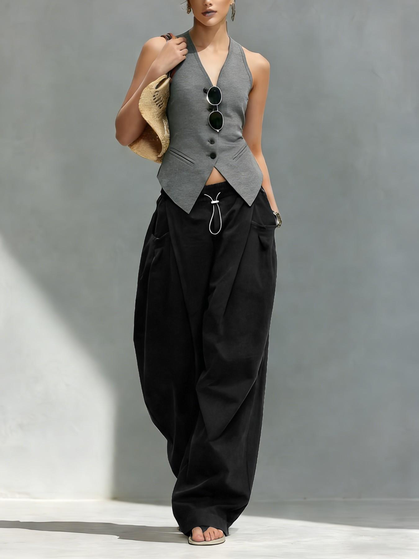 Hiphop Cool Girl Style Pleated Cuffed Lantern Pants