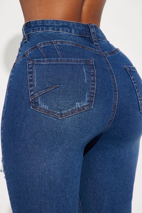 Bedford Booty Sculpting Ripped High Rise Stretch Skinny Jeans - Dark Wash