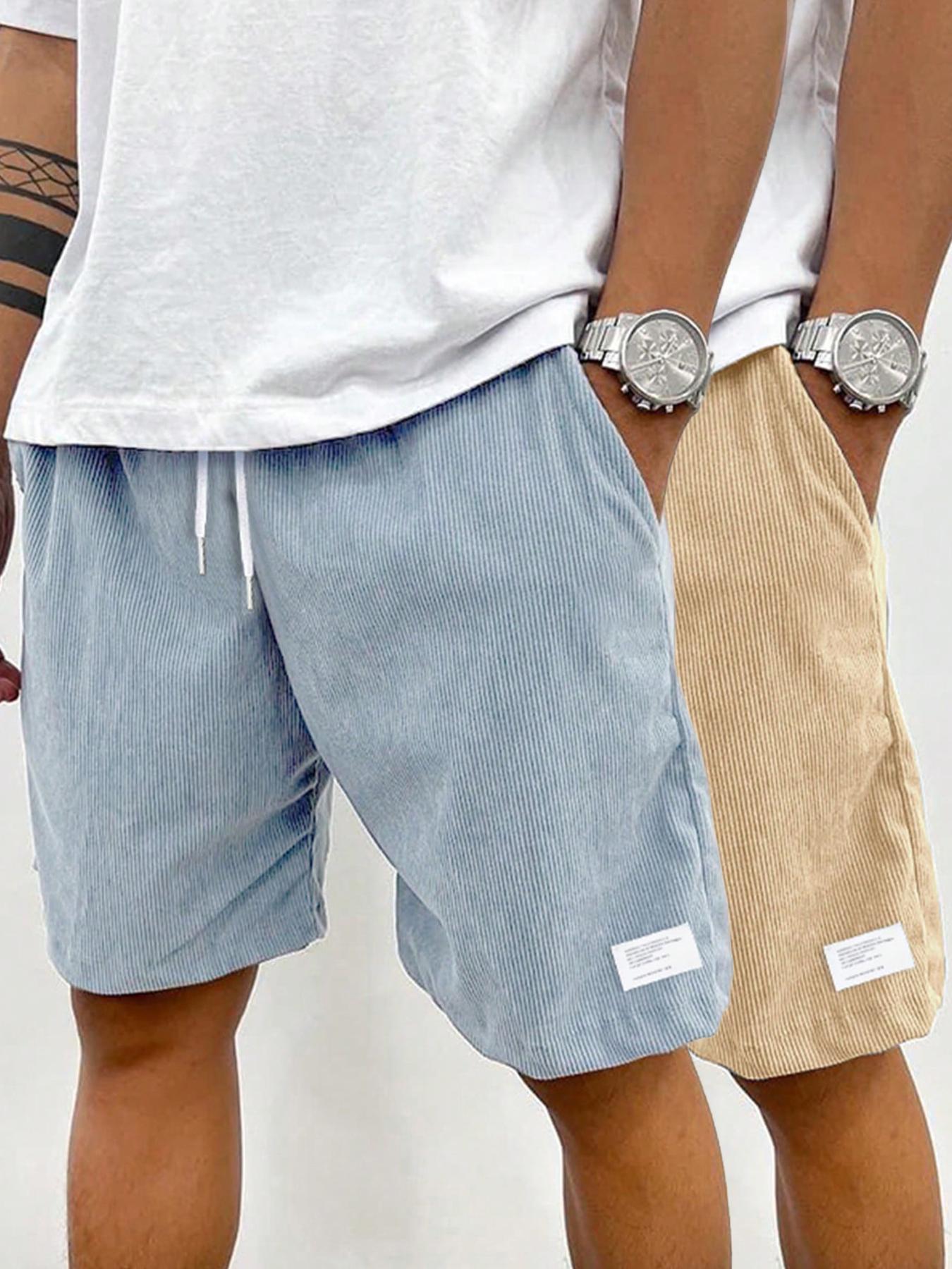 Men's Solid Patched Drawstring Waist Shorts, Regular Fit Casual Pocket Elastic Waist Shorts for Summer, Men's Bottoms for Daily Wear Men's Solid Patched Drawstring Waist Shorts, Regular Fit Casual Pocket Elastic Waist Shorts for Summer, Men's Bottoms for Daily Wear