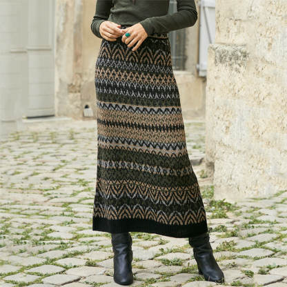 Vintage Geometric Wave Print Skirt