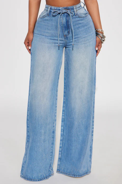 Beachfront Drapey Wide Leg Jeans - Vintage Wash