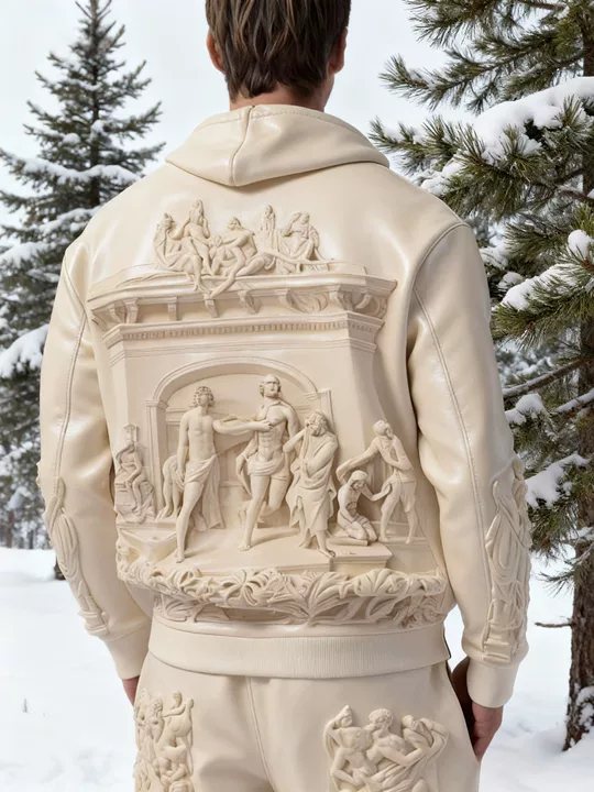 Men's Renaissance Sculpture Relief Pattern Leather Jacket