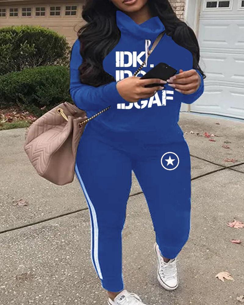 Converse Plus Size Letter Print Long Sleeve Casual Top & Pants Set