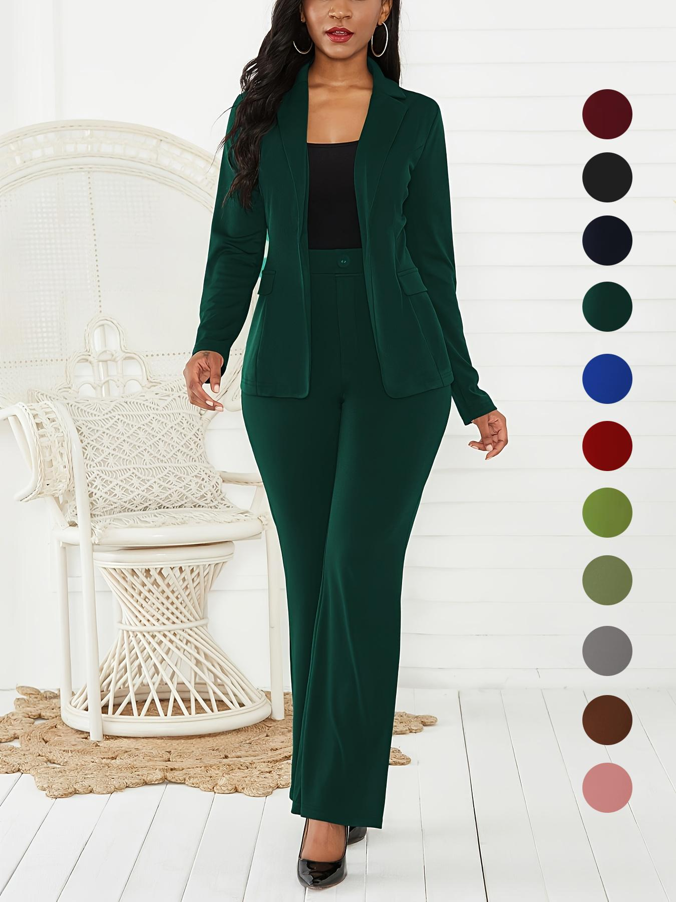Women's Elegant Business Plain Button Lapel Blazer & Suit Pants
