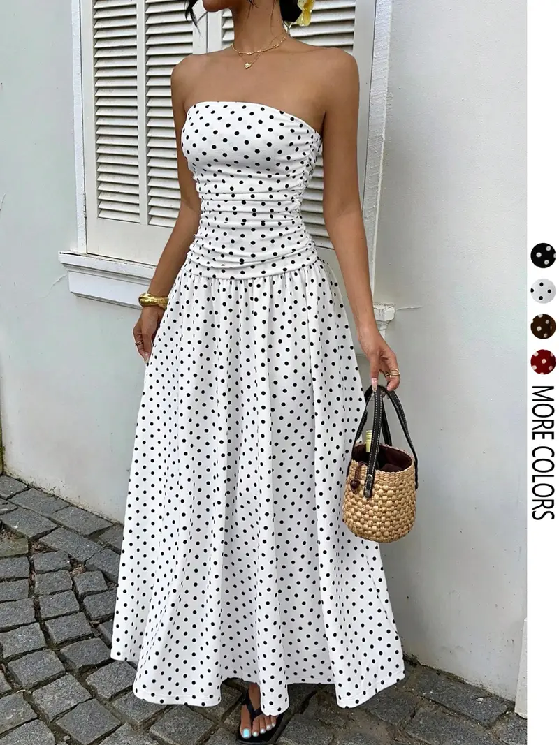 Women's Elegant Chic Fashion Polka Dot Strapless Dress