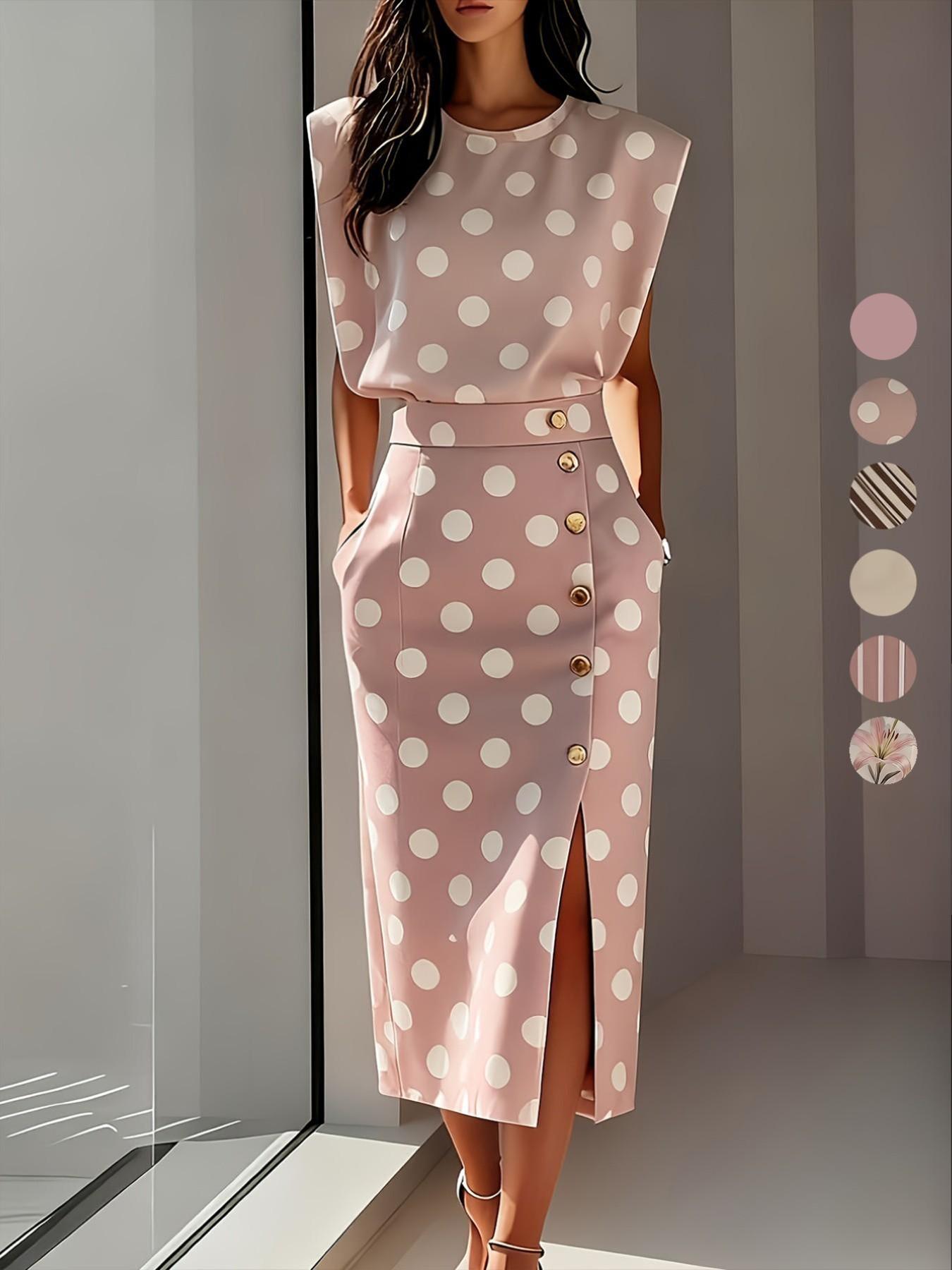 New Elegance Commuter Slimming Fashion Dress, Button Split Versatile Striped Mid-Length Women's Dress, Stylish Office Wear