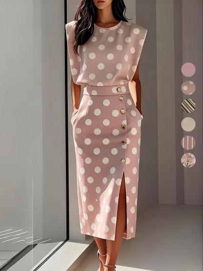 Women's Elegance Button Split Versatile Striped Mid-Length Slimming Dress
