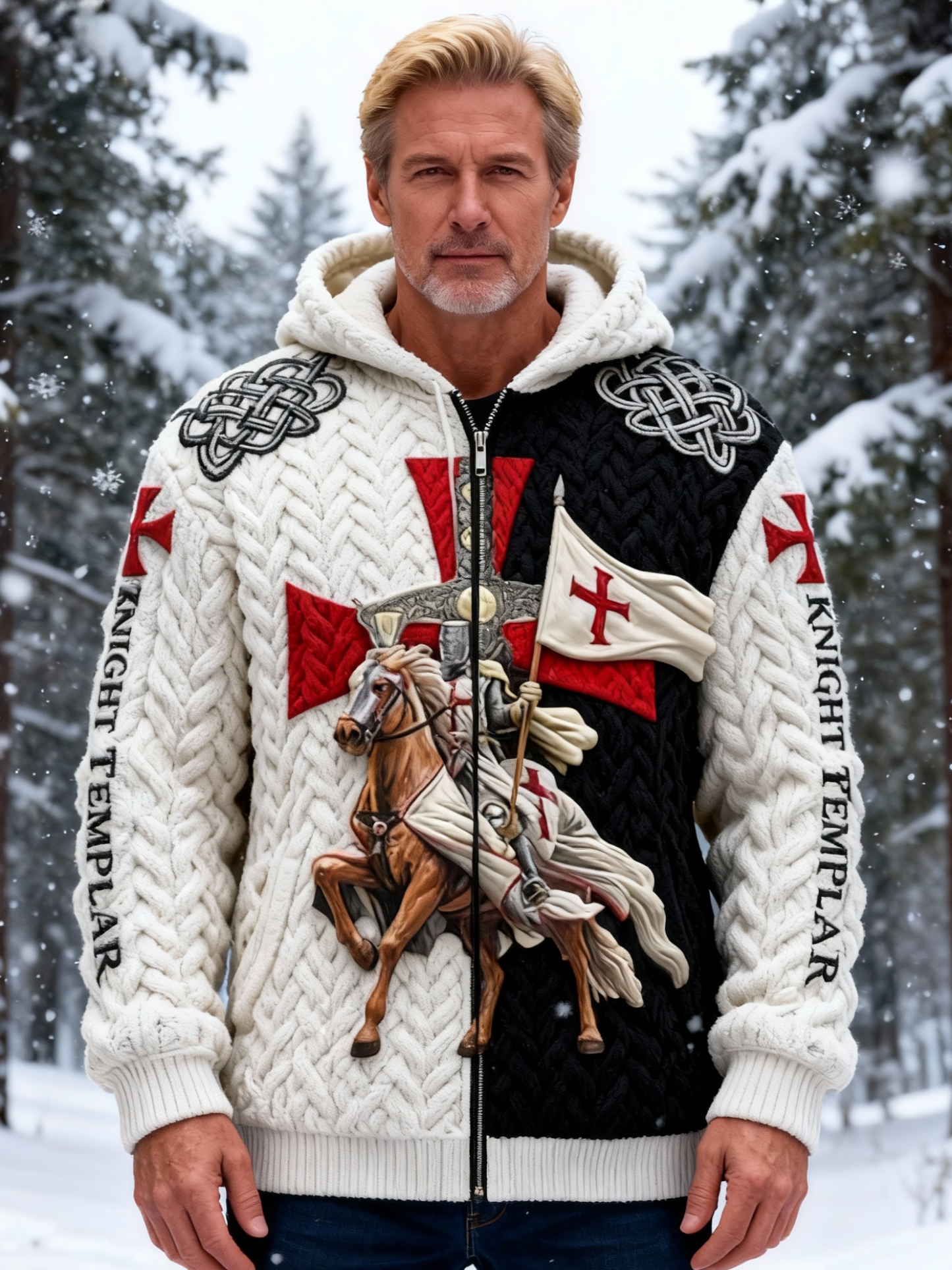 Men's Equestrian Templar Color Block Hooded Sweater Cardigan