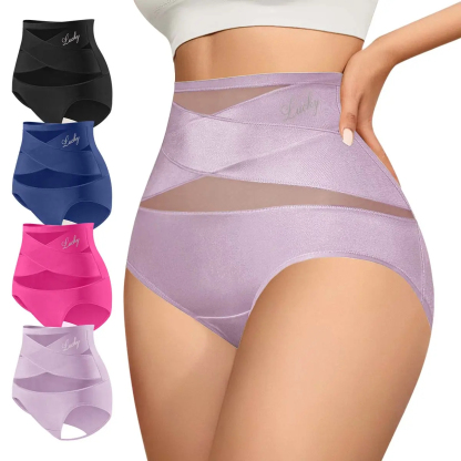 Women's Cross-Mesh Panel High-Waist Panties 