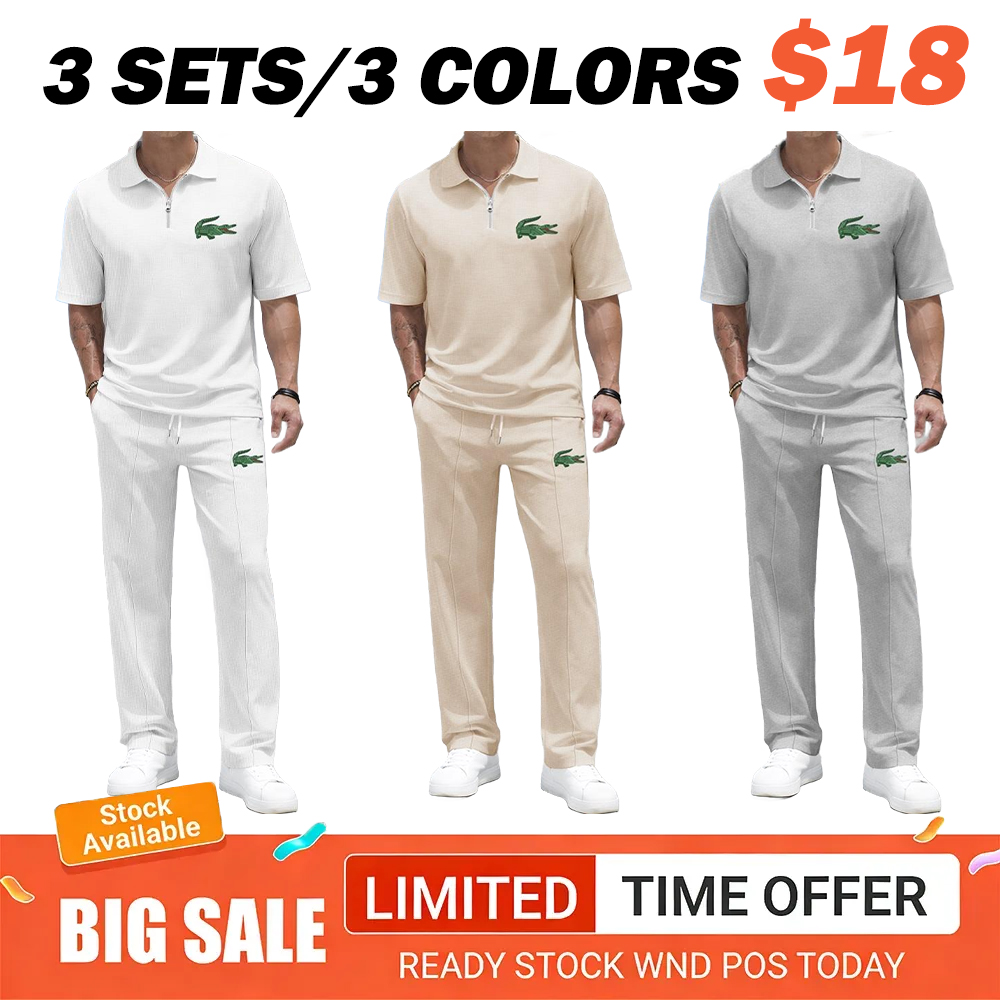 Men's Mechanical Crocodile Print Waffle-Knit Polo Shirt Set