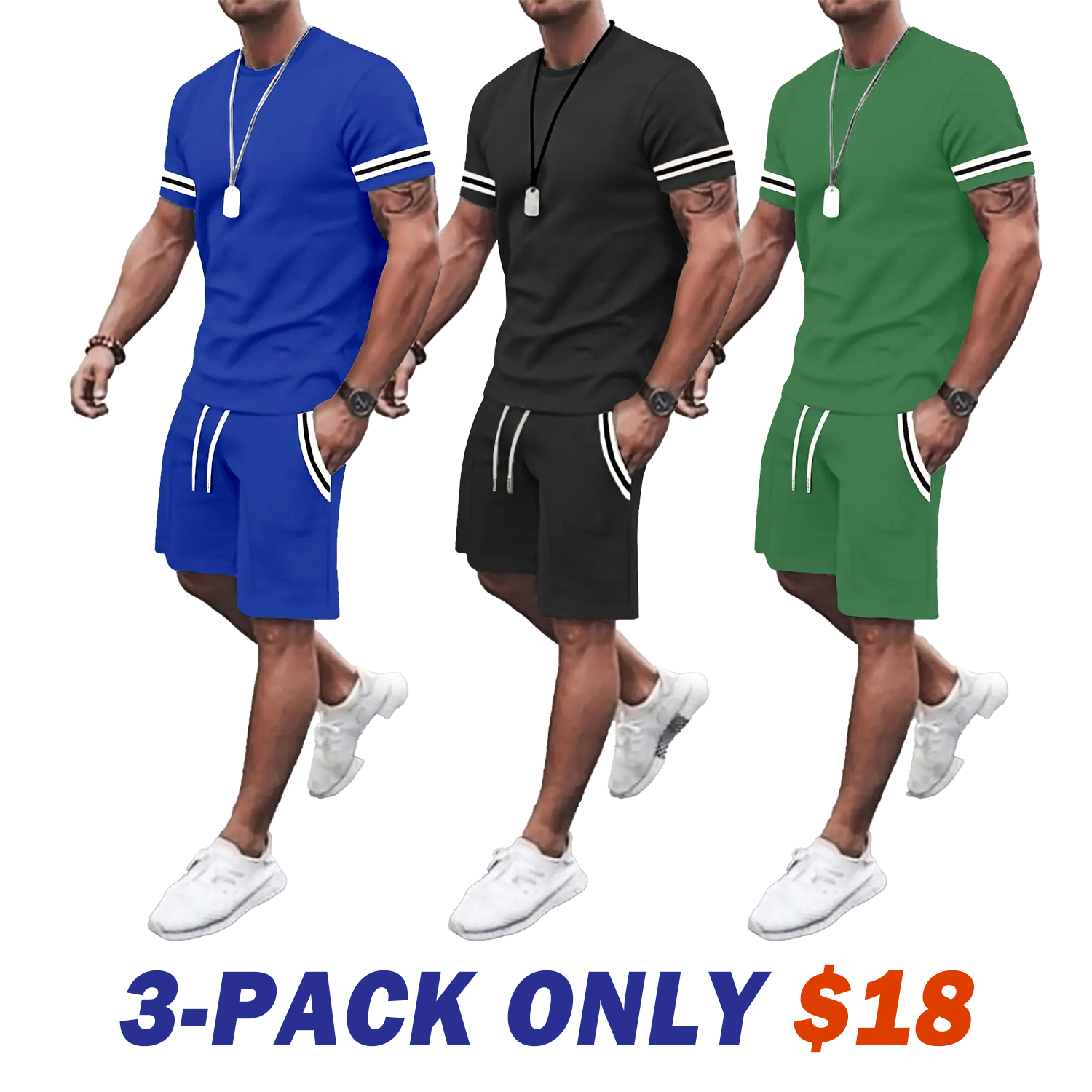 Men's Contrast Binding Tee & Drawstring Waist Shorts Set Two-Piece Set 