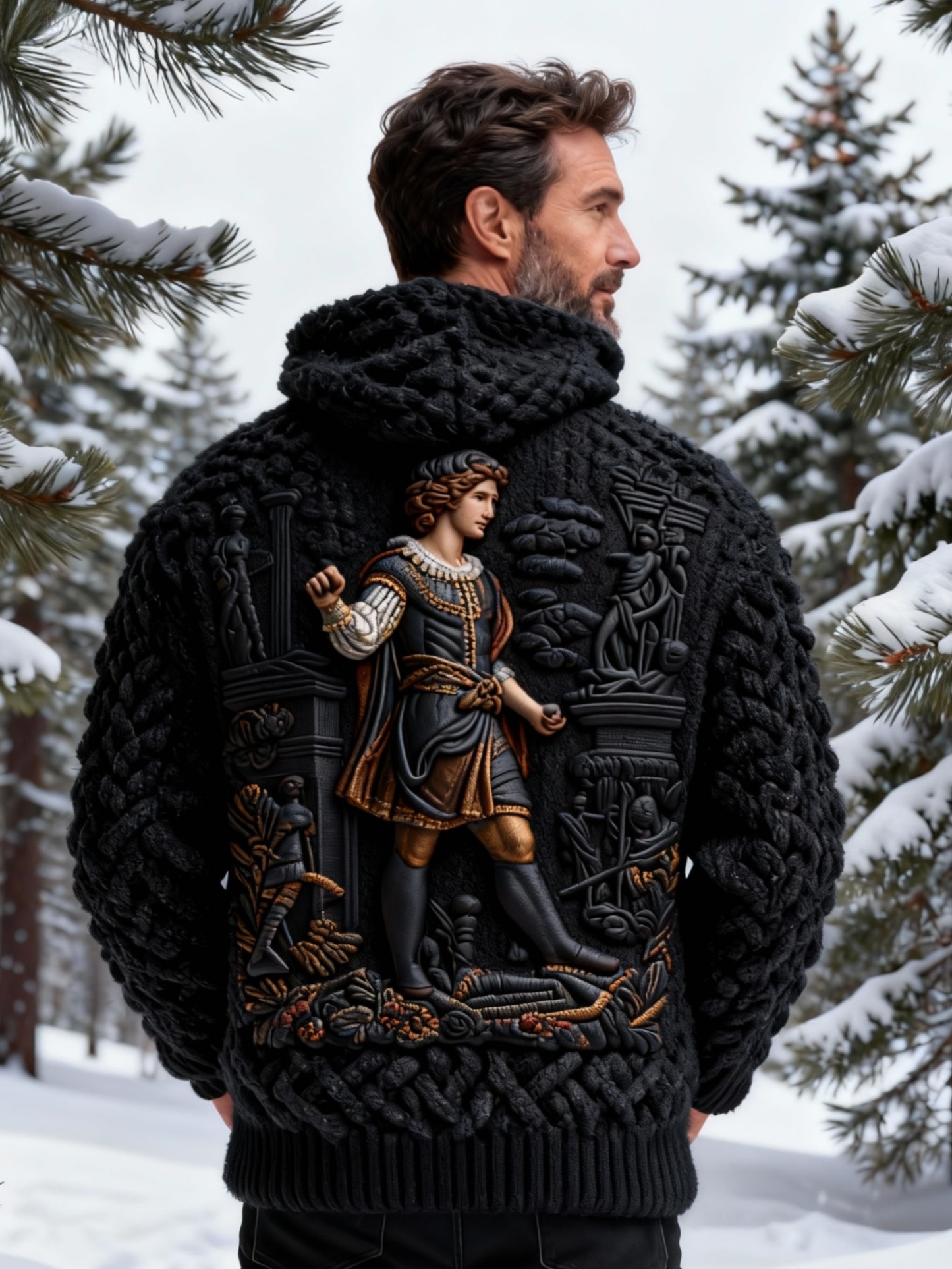 Men's Baroque Classic Embossed Chunky Knit Hooded Sweater