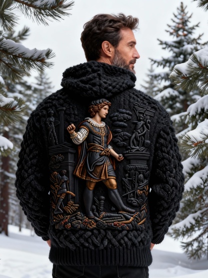 Men's Baroque Classic Embossed Chunky Knit Hooded Sweater