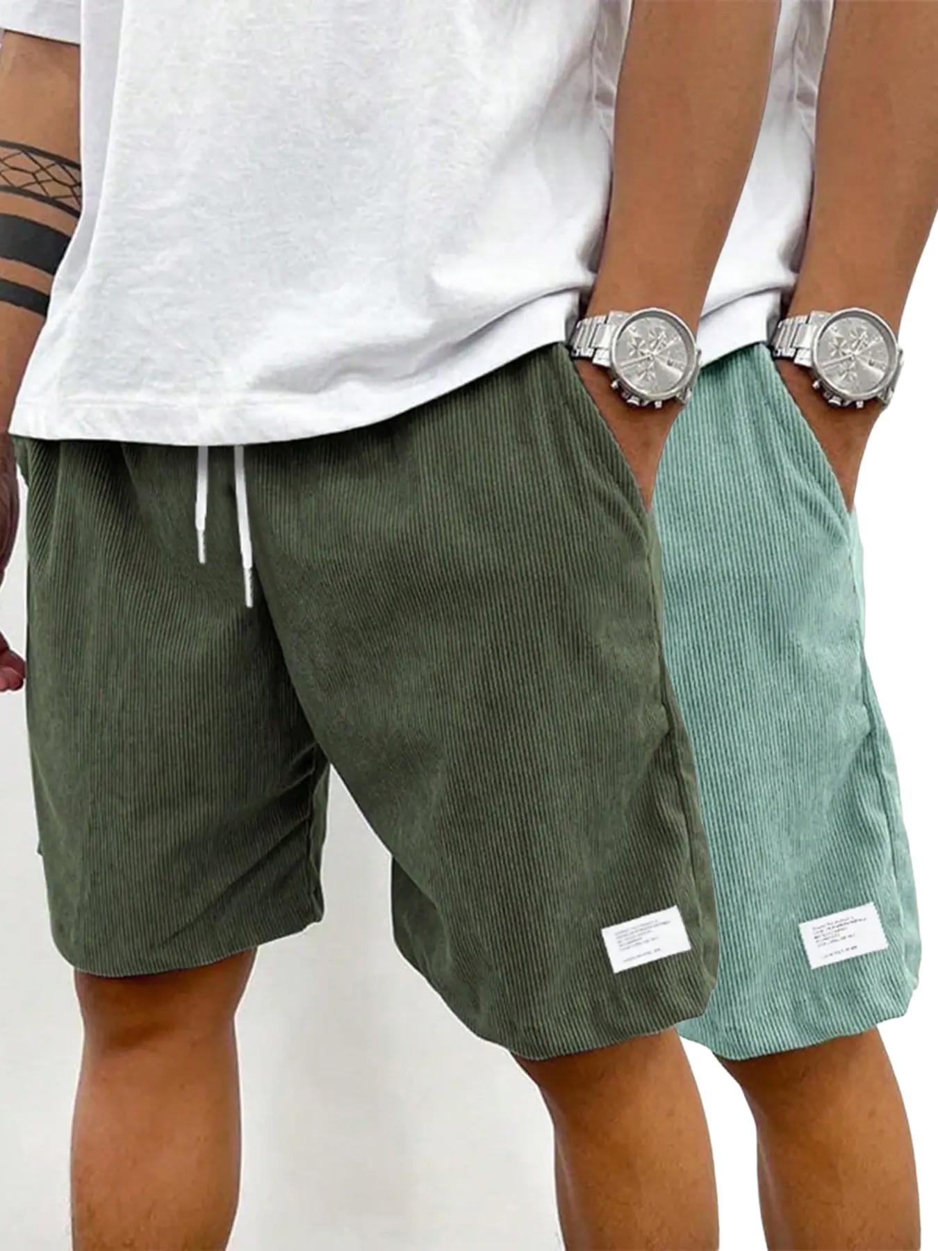 Men's Solid Patched Drawstring Waist Shorts, Regular Fit Casual Pocket Elastic Waist Shorts for Summer, Men's Bottoms for Daily Wear Men's Solid Patched Drawstring Waist Shorts, Regular Fit Casual Pocket Elastic Waist Shorts for Summer, Men's Bottoms for Daily Wear