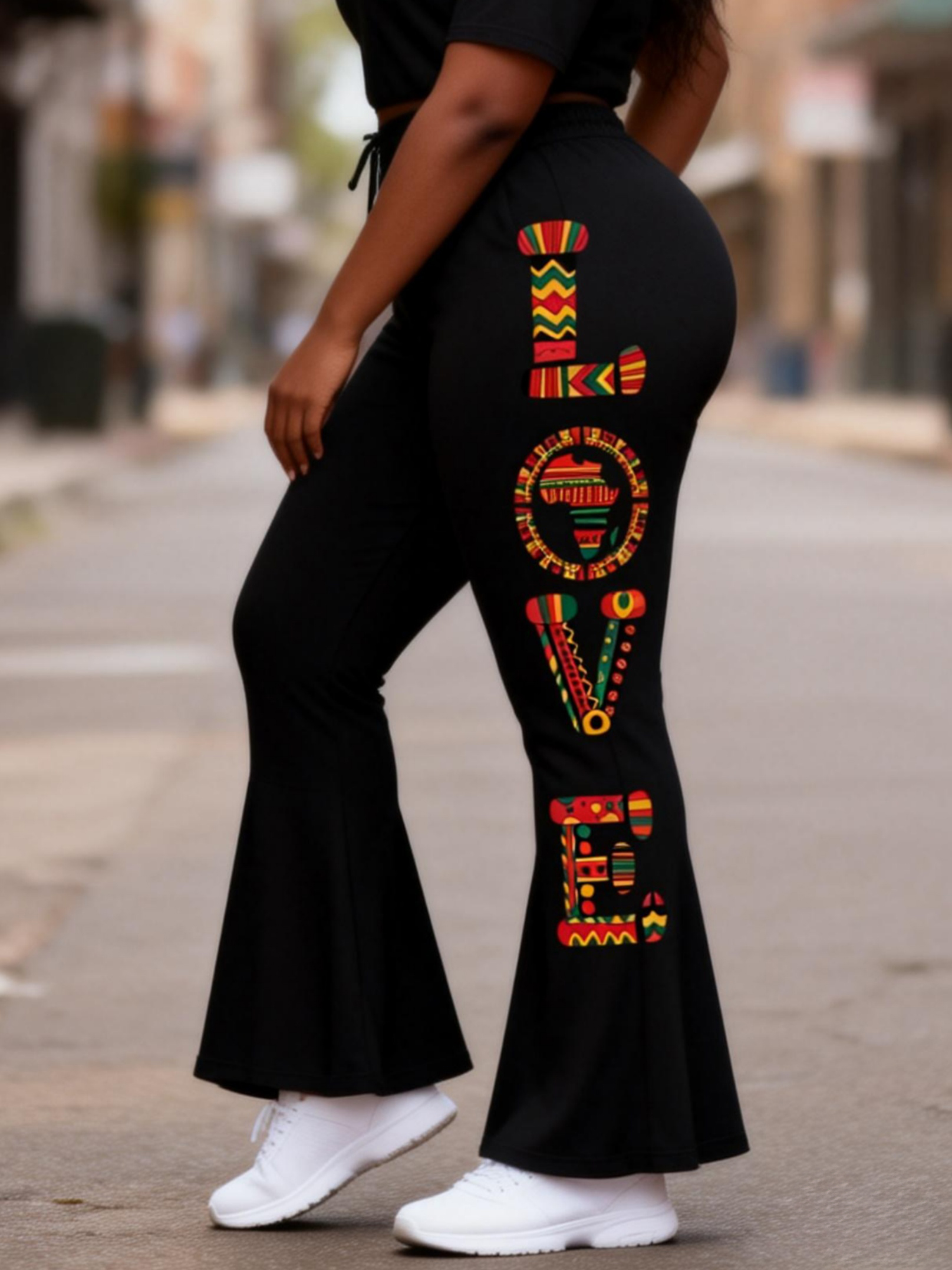 Women's African Print "LOVE" Graphic Flare Pants
