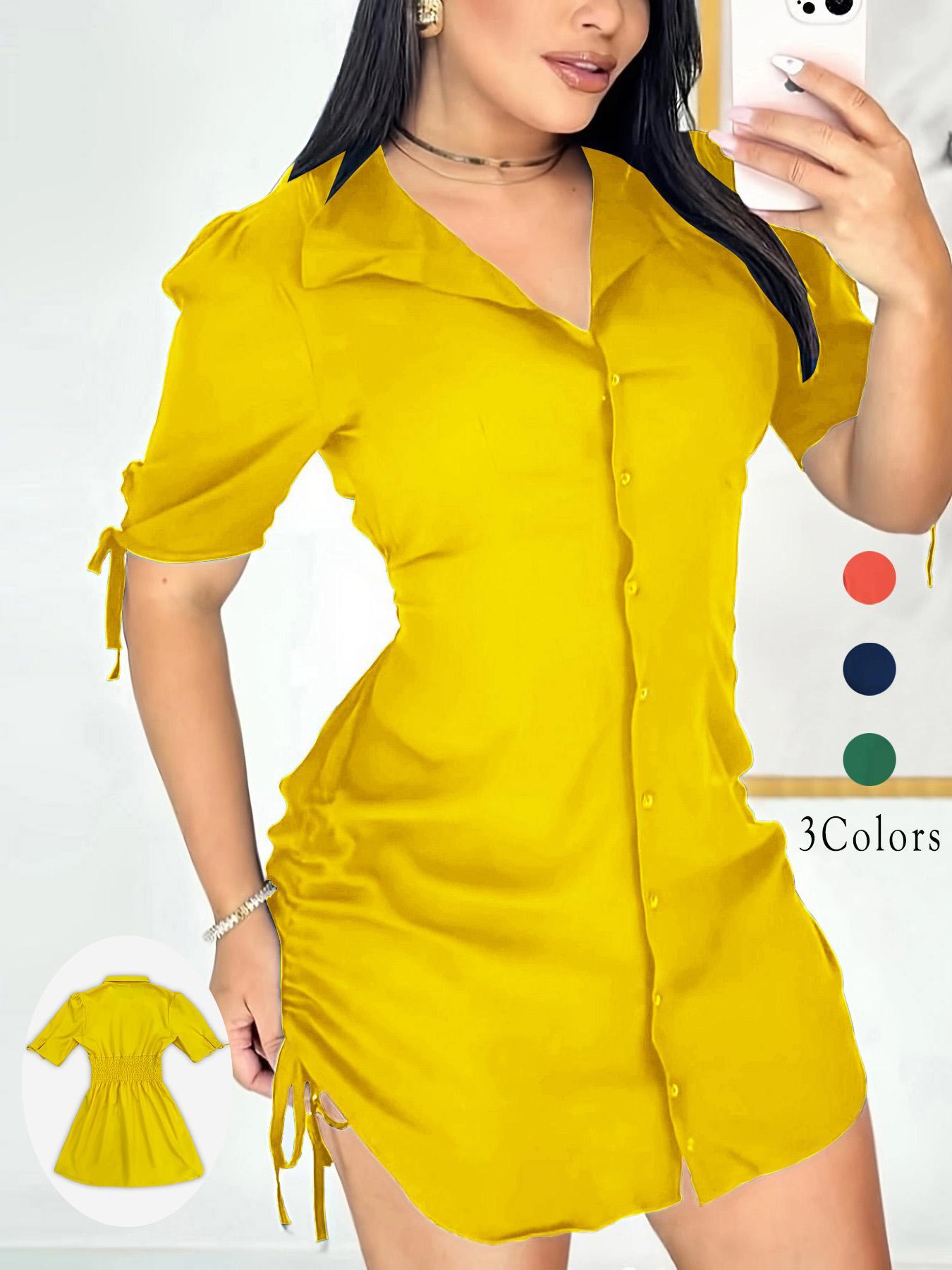 Women's Sexy V Neck Shirtwaist Mini Bodycon Dress, Womenswear, Basic Slim-Fit Woven Fabric, All-Season Casual Wear, Perfect for Any Occasion