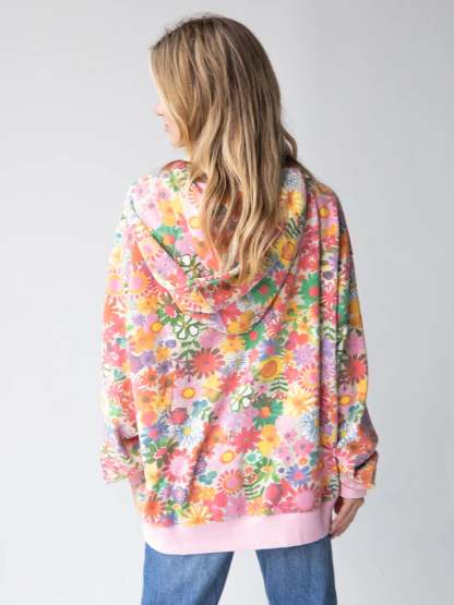 Oversized Printed Hoodie - Rainbow Floral