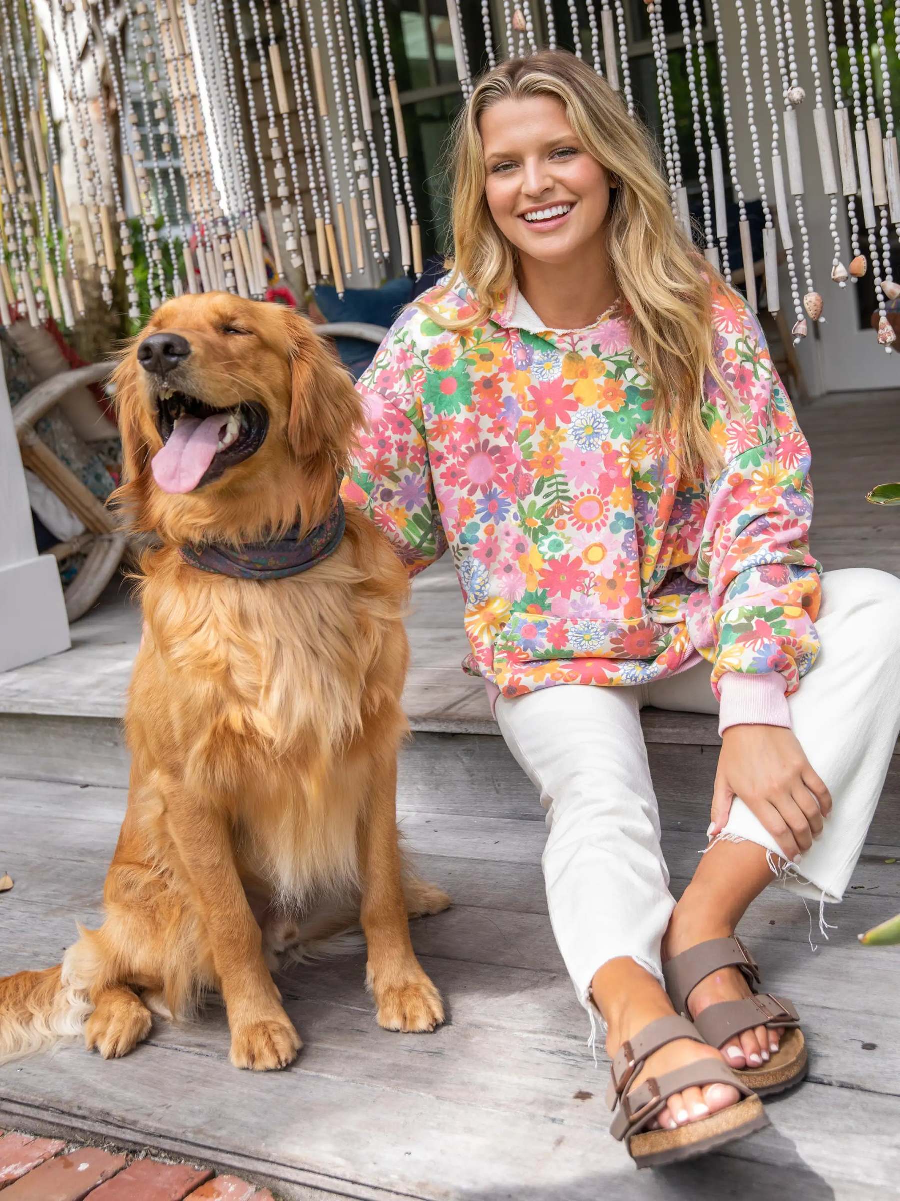Oversized Printed Hoodie - Rainbow Floral