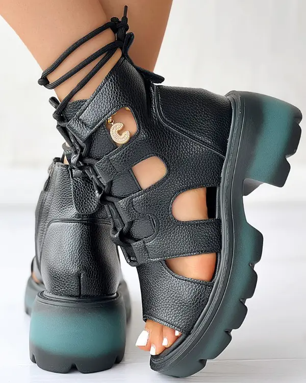 Ombre Lace-up Peep Toe Platform Sandals