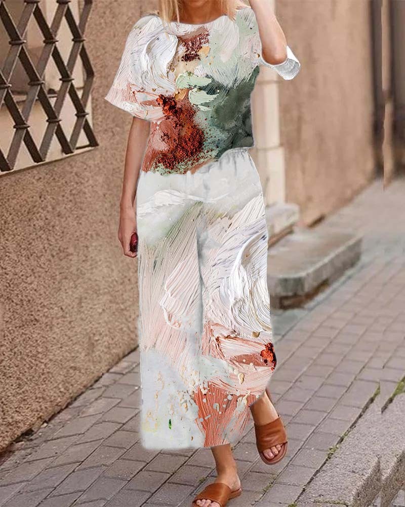 Casual Short Sleeve Floral Print Suit