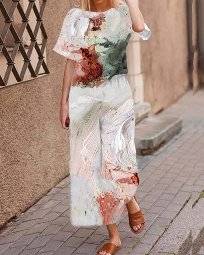 Casual Short Sleeve Floral Print Suit