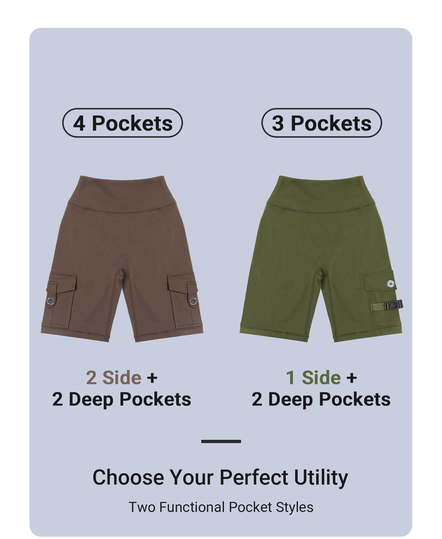 YEOREO CoreFlex Women's Workout Biker Shorts with Cargo Pockets Hidden Scrunch High Waisted 8" Inseam Gym Shorts for Summer Squat-Proof & Comfortable Fit