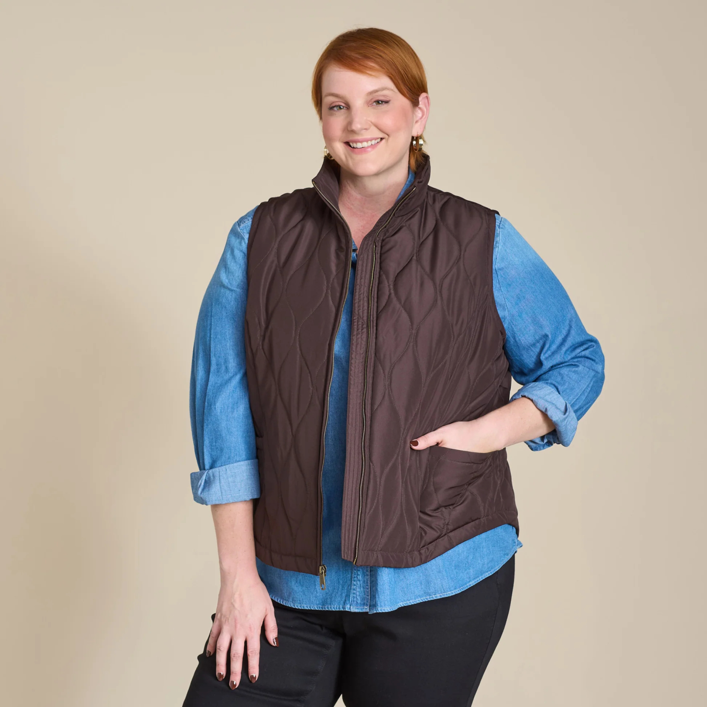 Quilted Zip Front Solid Vest