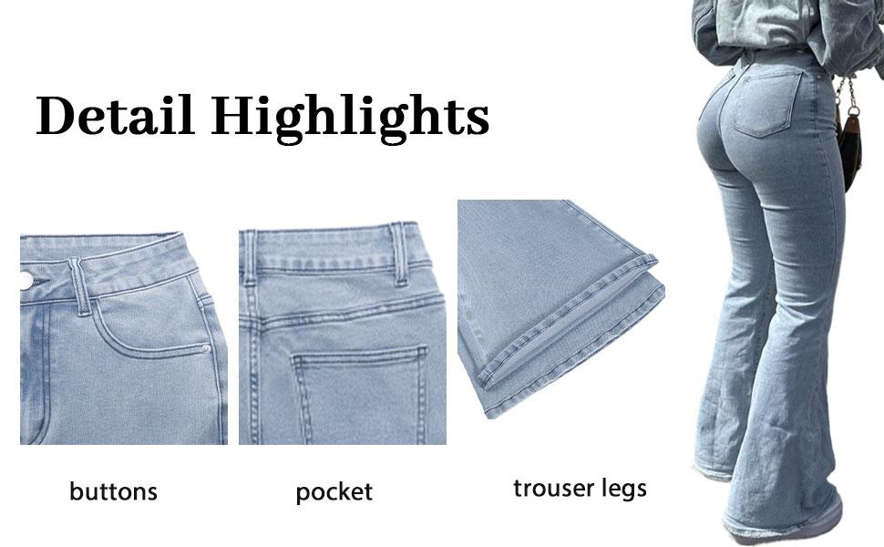 GILIPUR Y2K Women's High Waist Flare Leg Jeans, Casual Button Fly Pocket Design Bell Bottom Denim Pants, Women's Bottoms for Daily Wear, Kardashian Style, 000 Jeans, Light Wash GILIPUR Y2K Women's High Waist Flare Leg Jeans, Casual Button Fly Pocket Design Bell Bottom Denim Pants, Women's Bottoms for Daily Wear, Kardashian Style, 000 Jeans, Light Wash