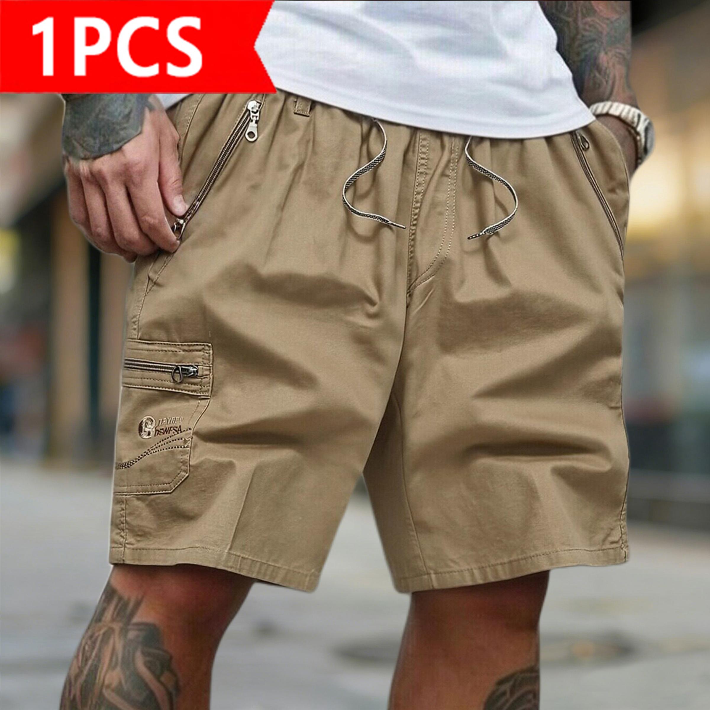 Men's 3-Pack Cargo Shorts | Casual Drawstring Elastic Waist Shorts with Zipper Pockets | Quick Dry Lightweight Streetwear for Summer, Beach, Daily Wear & Outdoor Activities, Menswear, Plain