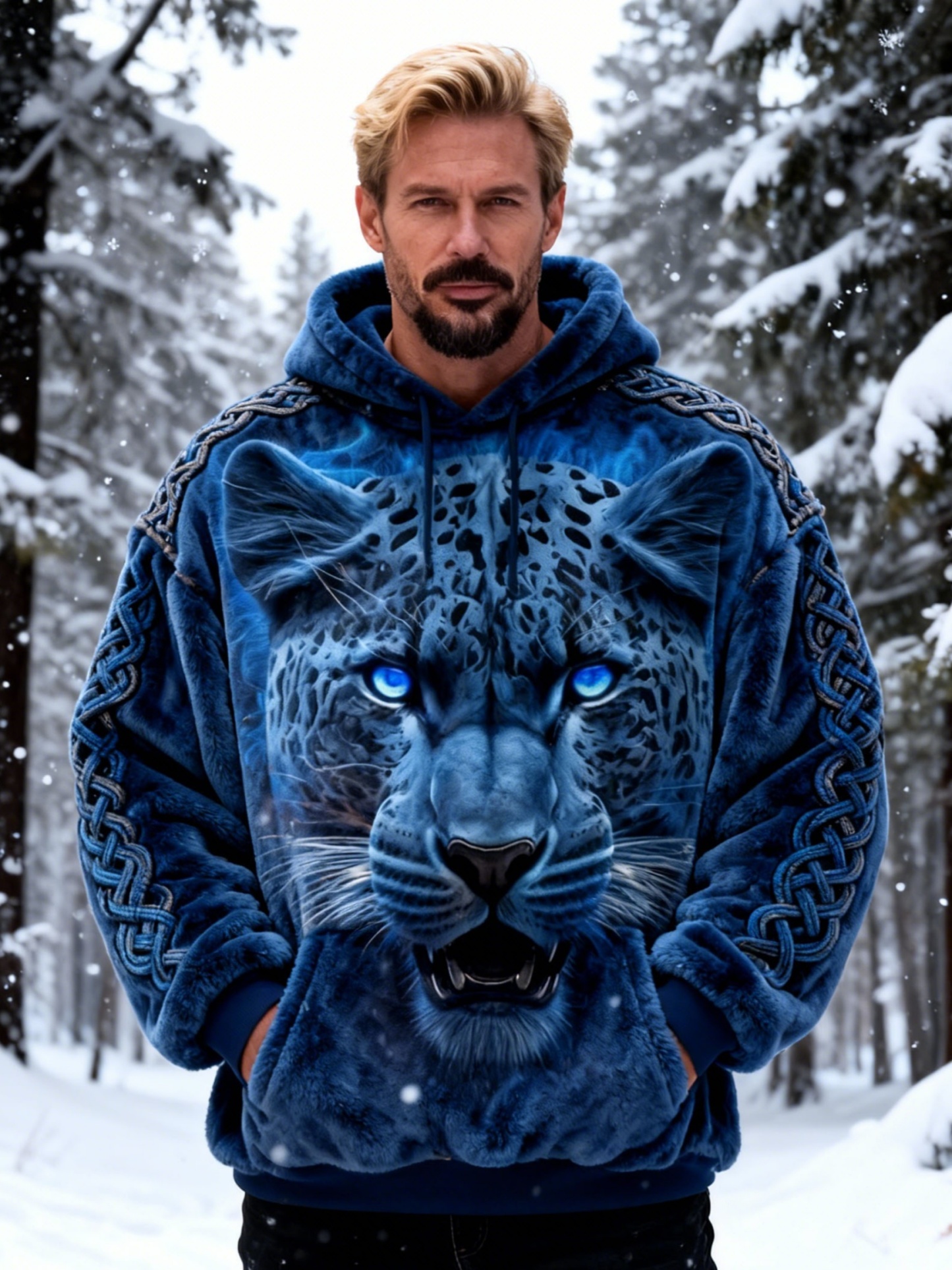 Men's Roaring Tiger Kettle Knot Flannel Hooded Sweatshirt