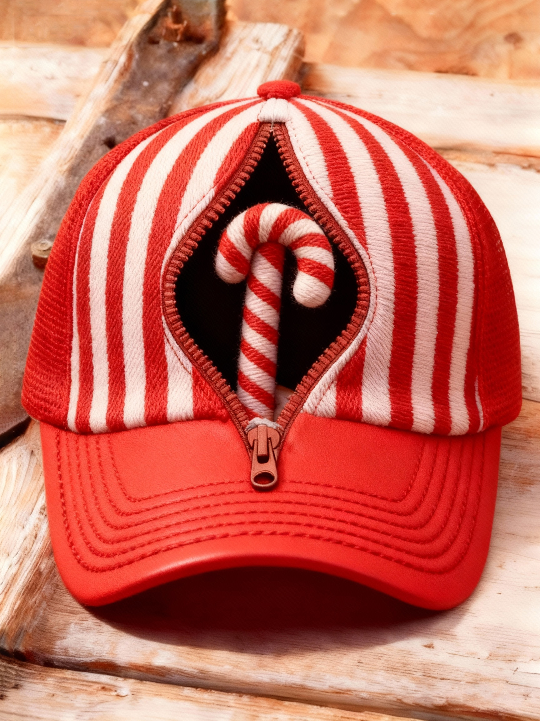 Unisex Funny Striped Christmas Cane Print Hat