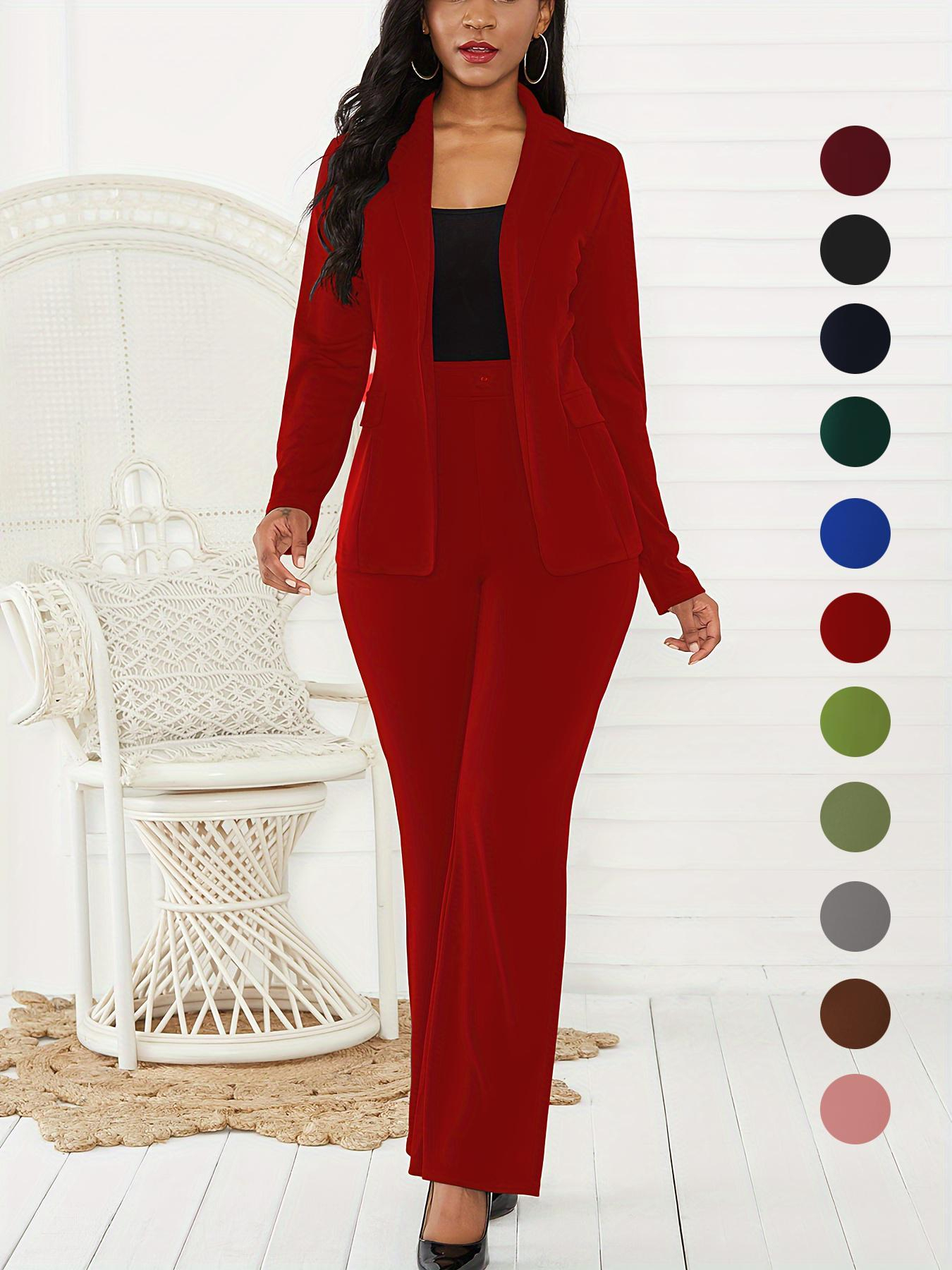 Women's Elegant Business Plain Button Lapel Blazer & Suit Pants