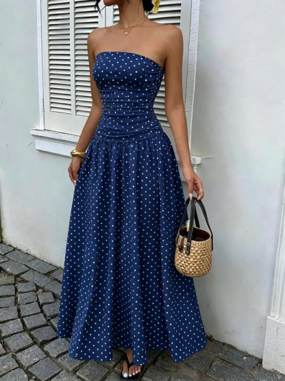 Women's Elegant Chic Fashion Polka Dot Strapless Dress