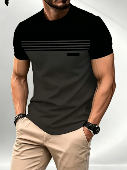  Men’s Casual Striped Panel Design Short Sleeve T-Shirts