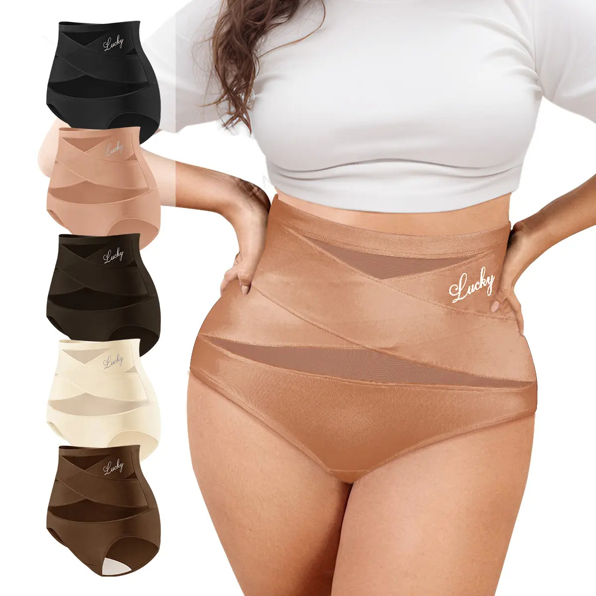 Women's Cross-Mesh Panel High-Waist Panties 