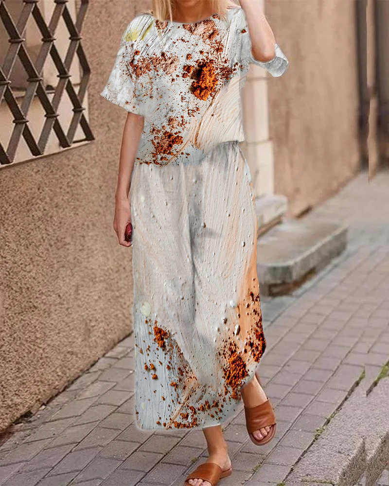 Casual Short Sleeve Floral Print Suit