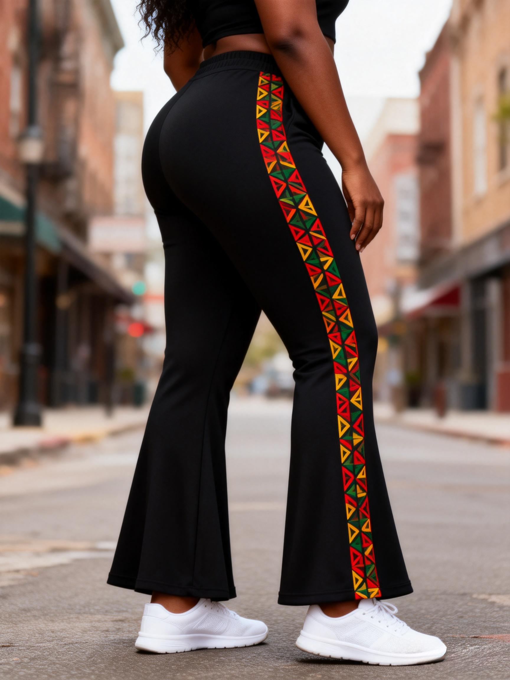 Women's African Geometric Triangle Stripe Side Flare Pants