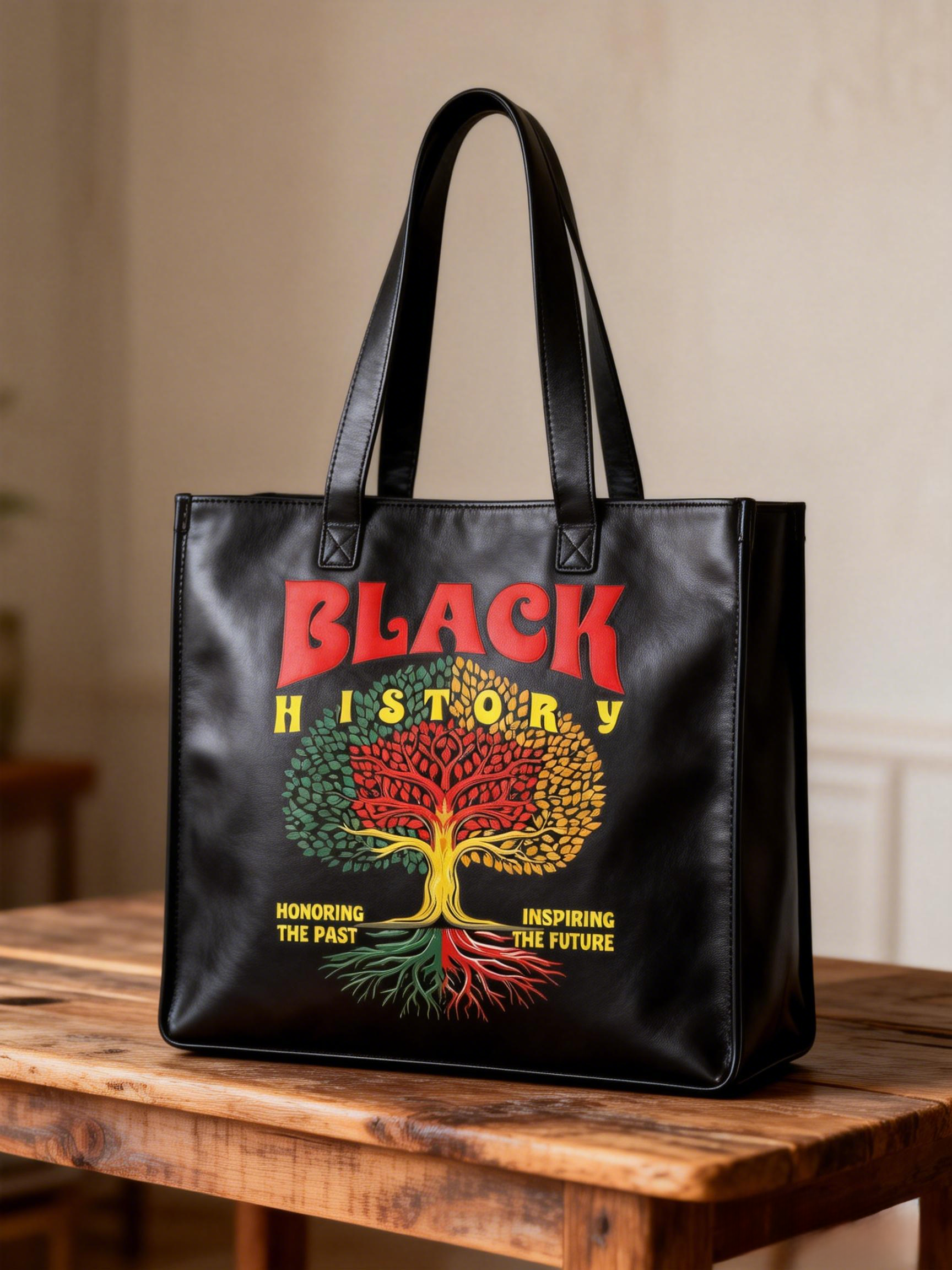 Black History Month Tree of Life Leather Tote Bag