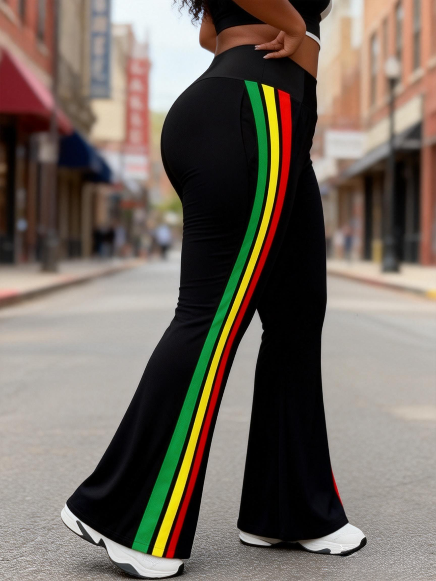 Women's Pan-African Red Yellow Green Stripe Flare Pants