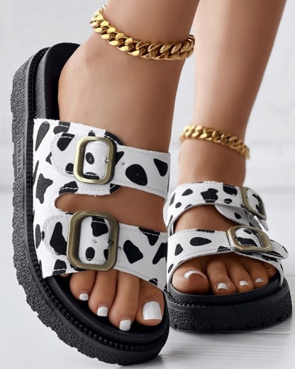 Cow Print Buckled Double Strap Slippers Outdoor Sandals
