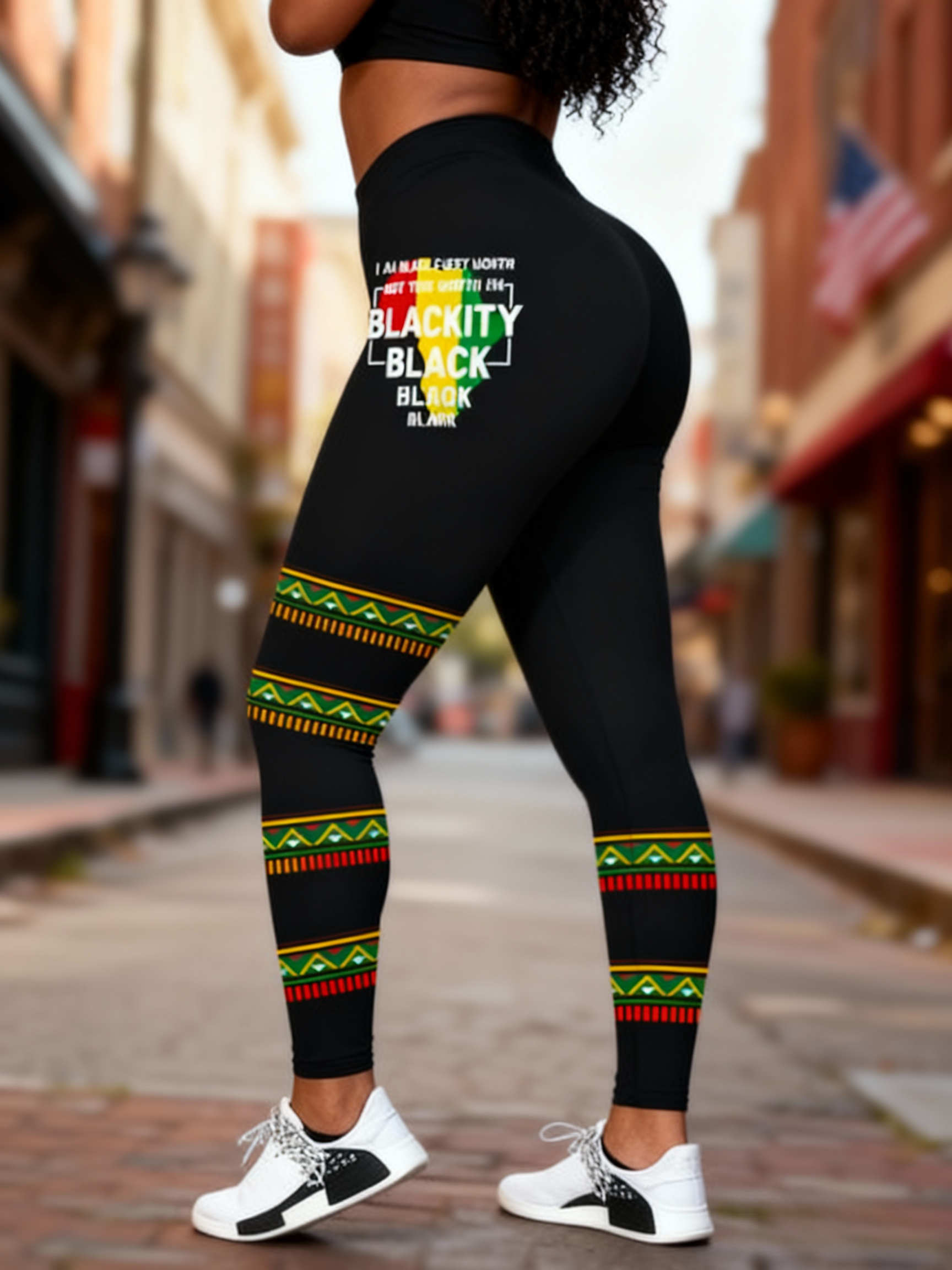 Women's "Blackity Black" African Pattern Striped Leggings