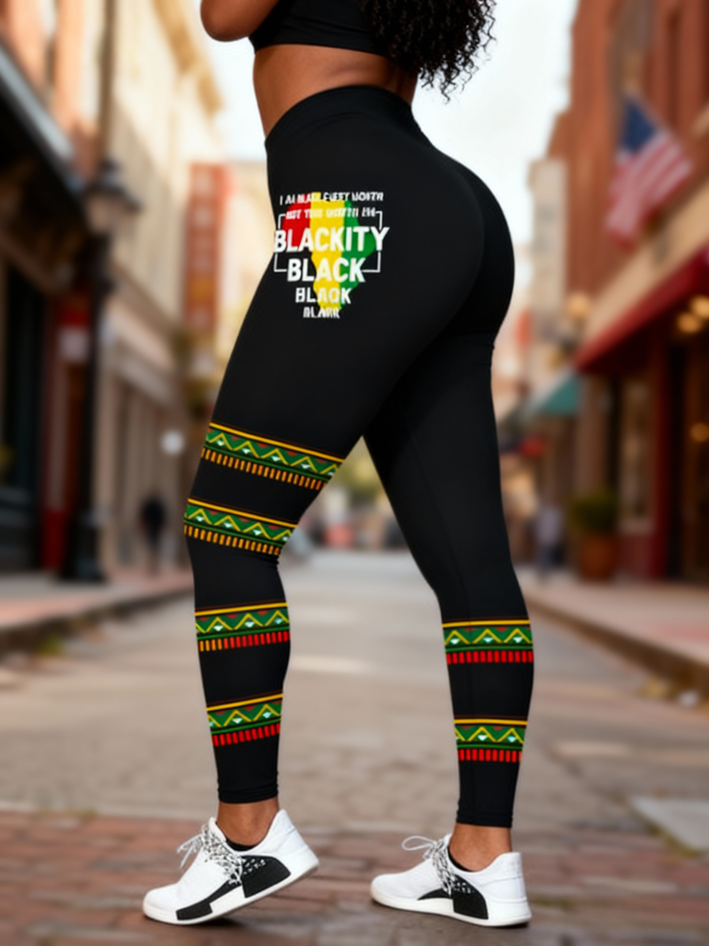 Women's "Blackity Black" African Pattern Striped Leggings