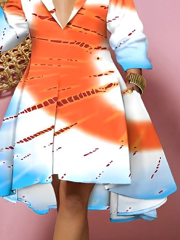 Gradient Pattern Loose Lapel Collar Vacation Dress