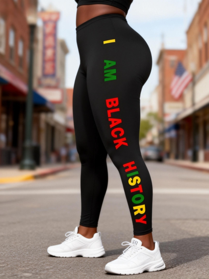 Women's "I Am Black History" Rainbow Vertical Text Leggings